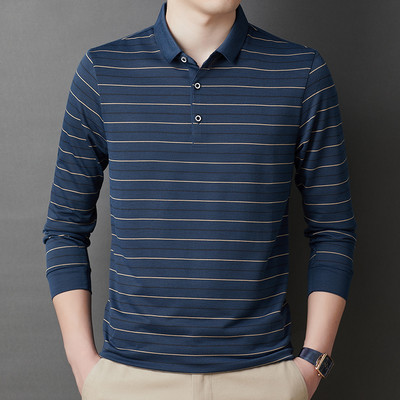 Elegantna muška uska polo majica s korejskim prugama na kopčanje, ležerna poslovna majica dugih rukava