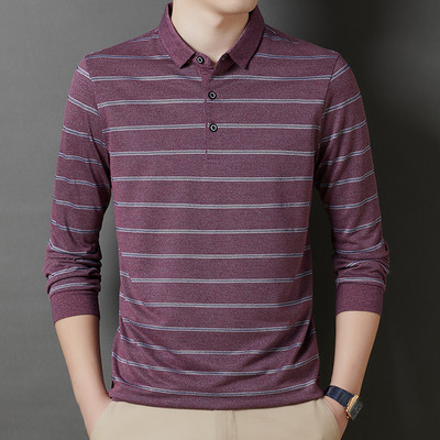 Elegantna muška uska polo majica s korejskim prugama na kopčanje, ležerna poslovna majica dugih rukava