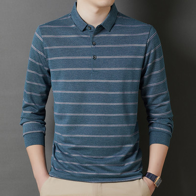 Elegantna muška uska polo majica s korejskim prugama na kopčanje, ležerna poslovna majica dugih rukava