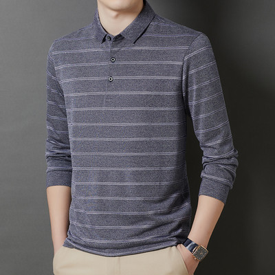 Elegantna muška uska polo majica s korejskim prugama na kopčanje, ležerna poslovna majica dugih rukava