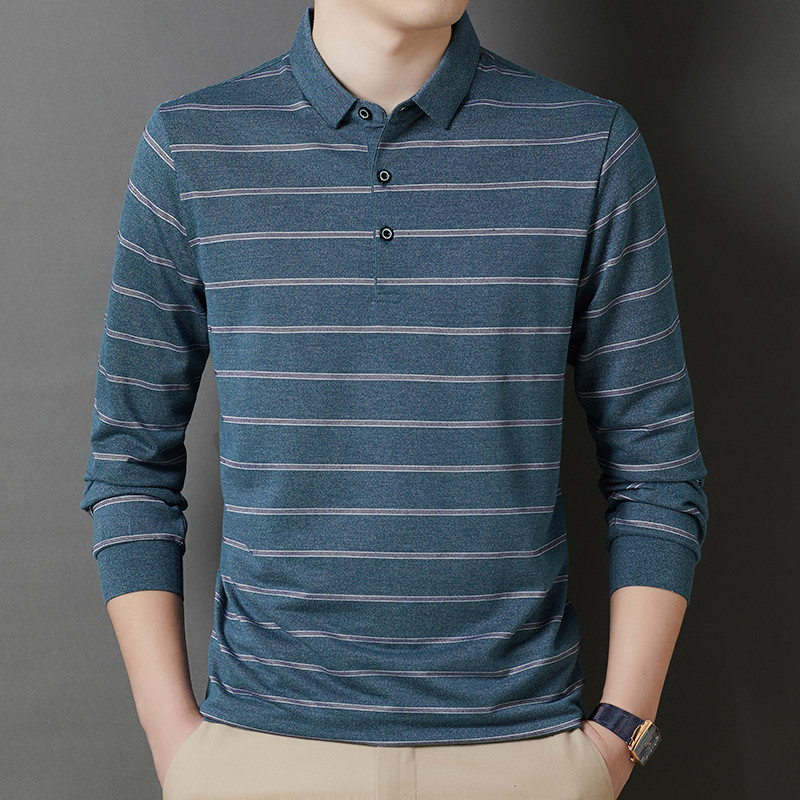 Elegantna muška uska polo majica s korejskim prugama na kopčanje, ležerna poslovna majica dugih rukava
