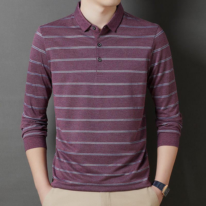Elegantna muška uska polo majica s korejskim prugama na kopčanje, ležerna poslovna majica dugih rukava
