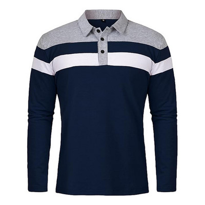 Muška ležerna majica dugih rukava s ovratnikom, uski kroj, široki prugasti pulover s kopčanjem, majice, majice dugih rukava, sportska odjeća