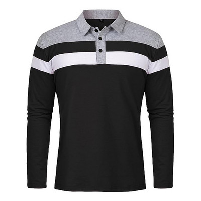 Muška ležerna majica dugih rukava s ovratnikom, uski kroj, široki prugasti pulover s kopčanjem, majice, majice dugih rukava, sportska odjeća