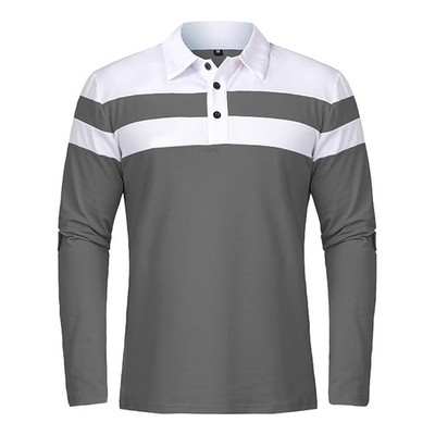 Muška ležerna majica dugih rukava s ovratnikom, uski kroj, široki prugasti pulover s kopčanjem, majice, majice dugih rukava, sportska odjeća