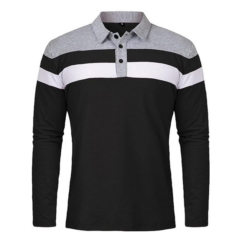 Muška ležerna majica dugih rukava s ovratnikom, uski kroj, široki prugasti pulover s kopčanjem, majice, majice dugih rukava, sportska odjeća