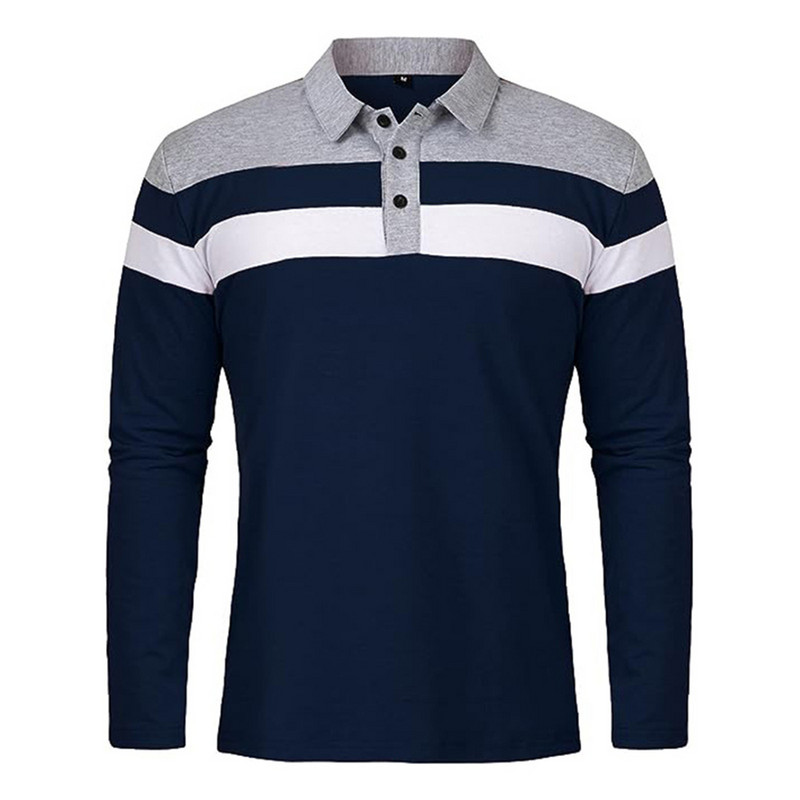 Muška ležerna majica dugih rukava s ovratnikom, uski kroj, široki prugasti pulover s kopčanjem, majice, majice dugih rukava, sportska odjeća