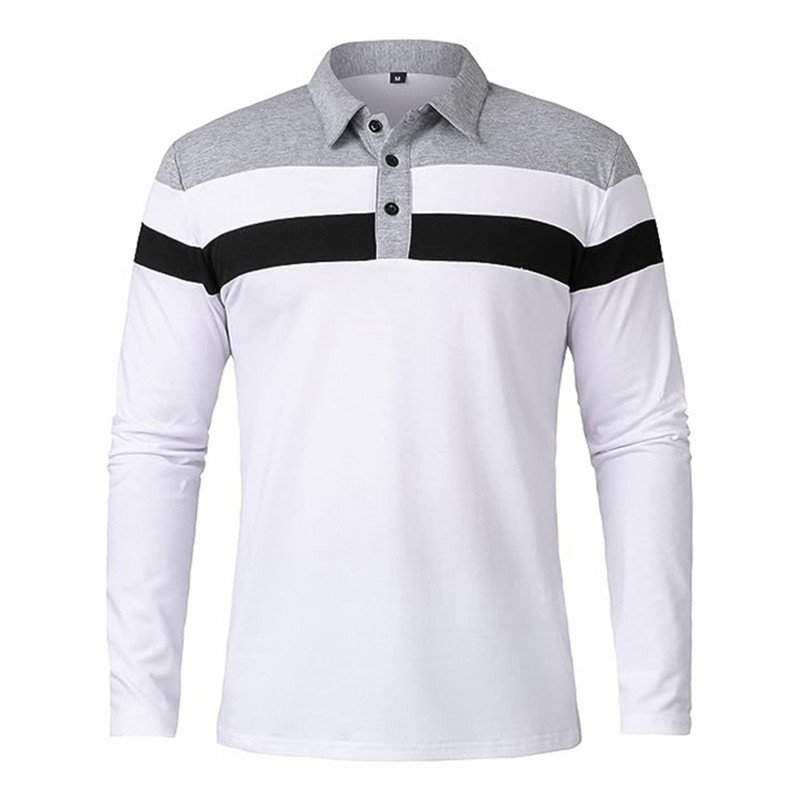 Muška ležerna majica dugih rukava s ovratnikom, uski kroj, široki prugasti pulover s kopčanjem, majice, majice dugih rukava, sportska odjeća