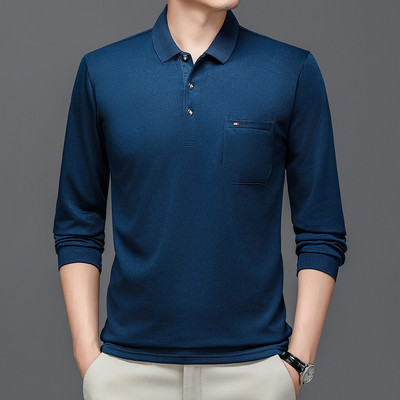 Muška polo majica s prugama za jesen i zimu, pletena odjeća s dugim rukavima i ovratnikom, poslovno ležerna modna majica