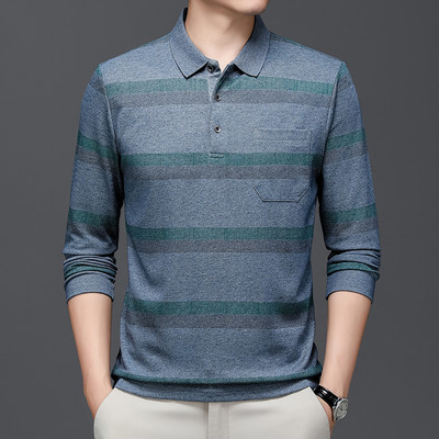 Muška polo majica s prugama za jesen i zimu, pletena odjeća s dugim rukavima i ovratnikom, poslovno ležerna modna majica