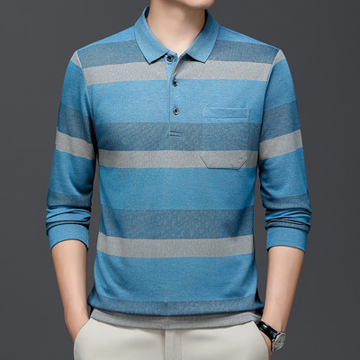 Muška polo majica s prugama za jesen i zimu, pletena odjeća s dugim rukavima i ovratnikom, poslovno ležerna modna majica