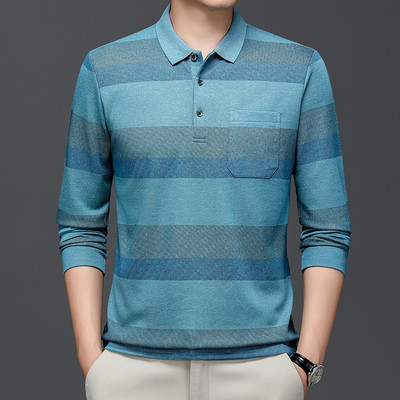 Muška polo majica s prugama za jesen i zimu, pletena odjeća s dugim rukavima i ovratnikom, poslovno ležerna modna majica