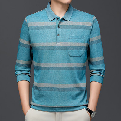 Muška polo majica s prugama za jesen i zimu, pletena odjeća s dugim rukavima i ovratnikom, poslovno ležerna modna majica