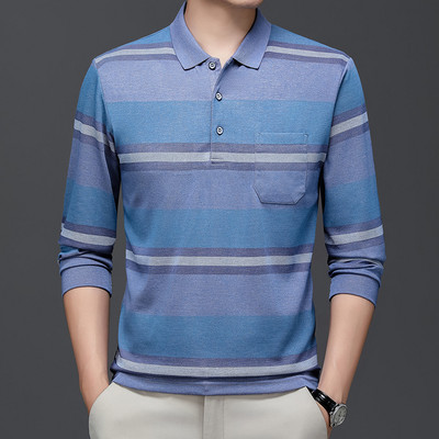 Muška polo majica s prugama za jesen i zimu, pletena odjeća s dugim rukavima i ovratnikom, poslovno ležerna modna majica