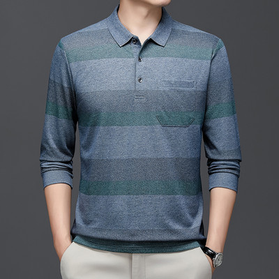 Muška polo majica s prugama za jesen i zimu, pletena odjeća s dugim rukavima i ovratnikom, poslovno ležerna modna majica