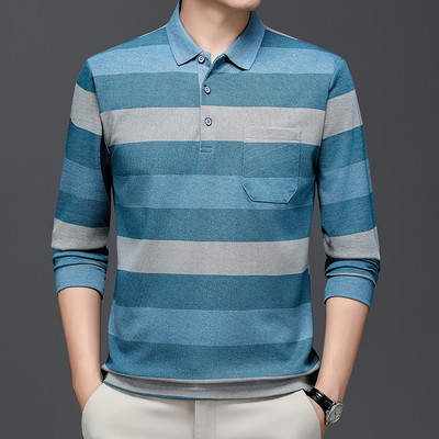 Muška polo majica s prugama za jesen i zimu, pletena odjeća s dugim rukavima i ovratnikom, poslovno ležerna modna majica