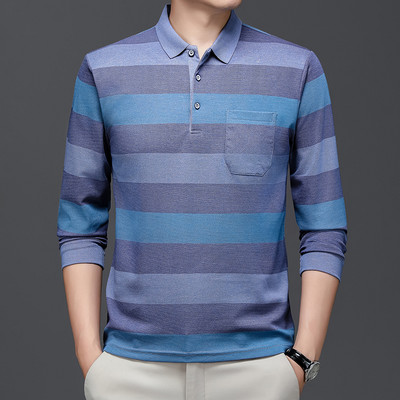 Muška polo majica s prugama za jesen i zimu, pletena odjeća s dugim rukavima i ovratnikom, poslovno ležerna modna majica