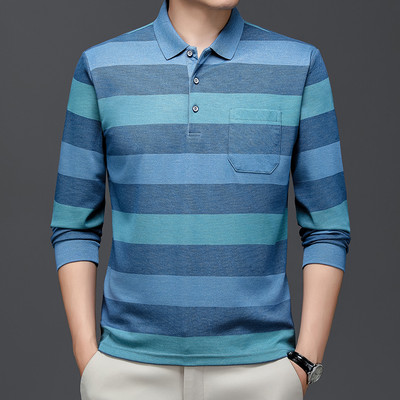 Muška polo majica s prugama za jesen i zimu, pletena odjeća s dugim rukavima i ovratnikom, poslovno ležerna modna majica
