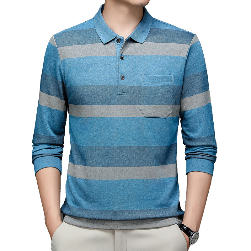 Muška polo majica s prugama za jesen i zimu, pletena odjeća s dugim rukavima i ovratnikom, poslovno ležerna modna majica