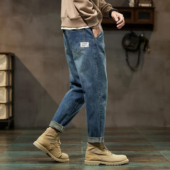 Ανδρικά παντελόνια χαρέμι φαρδιά τζιν Χαλαρή εφαρμογή με φαρδύ πόδι Vintage ρούχα Casual ανδρικό τζιν παντελόνι Streetwear μπαλωμένα τσέπες HipHop Kpop