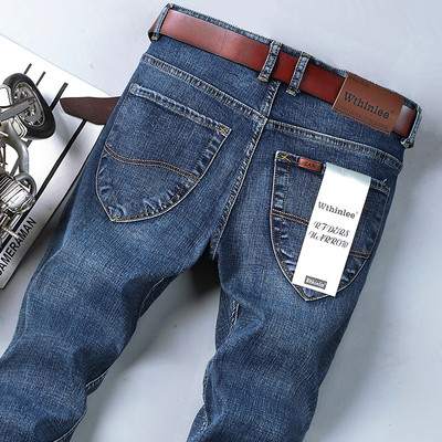 Klasikinio prekės ženklo vyriški madingi džinsai, 2021 m. „Keturi metų laikai“ Nauji vyriški verslo tiesios džinsinės kelnės Vyriškos tamprios laisvos džinsinės kelnės