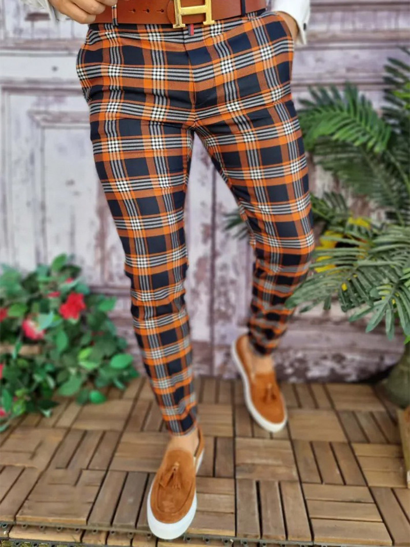 Muška nova ulična odjeća za trčanje Pencil karirane hlače Muške poslovne ležerne hlače Vintage patchwork ravne duge hlače Pantalon Homme
