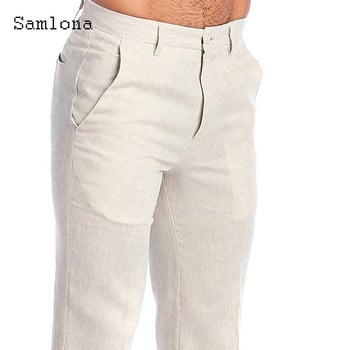 2023 Мъжки ежедневни ленени панталони със стойка и джоб, плътен бял сив панталон Плюс размер 3xl Мъжки елегантни модни спортни панталони Мъжко улично облекло