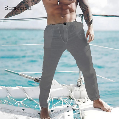 Ανδρική βάση 2023, καθημερινό λινό παντελόνι μονόχρωμο λευκό γκρι παντελόνι συν μέγεθος 3xl Ανδρικά κομψά ανδρικά φούτερ ανδρικά ρούχα