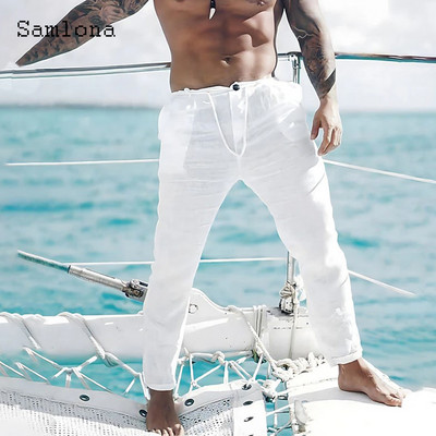 Ανδρική βάση 2023, καθημερινό λινό παντελόνι μονόχρωμο λευκό γκρι παντελόνι συν μέγεθος 3xl Ανδρικά κομψά ανδρικά φούτερ ανδρικά ρούχα