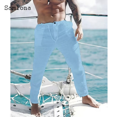 Ανδρική βάση 2023, καθημερινό λινό παντελόνι μονόχρωμο λευκό γκρι παντελόνι συν μέγεθος 3xl Ανδρικά κομψά ανδρικά φούτερ ανδρικά ρούχα