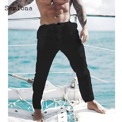 Ανδρική βάση 2023, καθημερινό λινό παντελόνι μονόχρωμο λευκό γκρι παντελόνι συν μέγεθος 3xl Ανδρικά κομψά ανδρικά φούτερ ανδρικά ρούχα