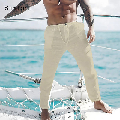 Ανδρική βάση 2023, καθημερινό λινό παντελόνι μονόχρωμο λευκό γκρι παντελόνι συν μέγεθος 3xl Ανδρικά κομψά ανδρικά φούτερ ανδρικά ρούχα