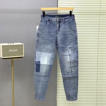 Нови пролетни есенни изпрани FASHION Washing Kpop новости мъжки ежедневни кръпки Workcargo Skinny Slim Work Young Designer Jeans