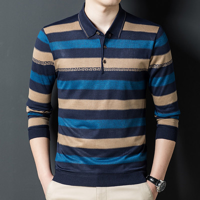 Nova muška odjeća Jesen Zima Prugaste majice s dugmadima Polo majica s dugim rukavima Poslovni pulover Ležerne uske široke modne majice