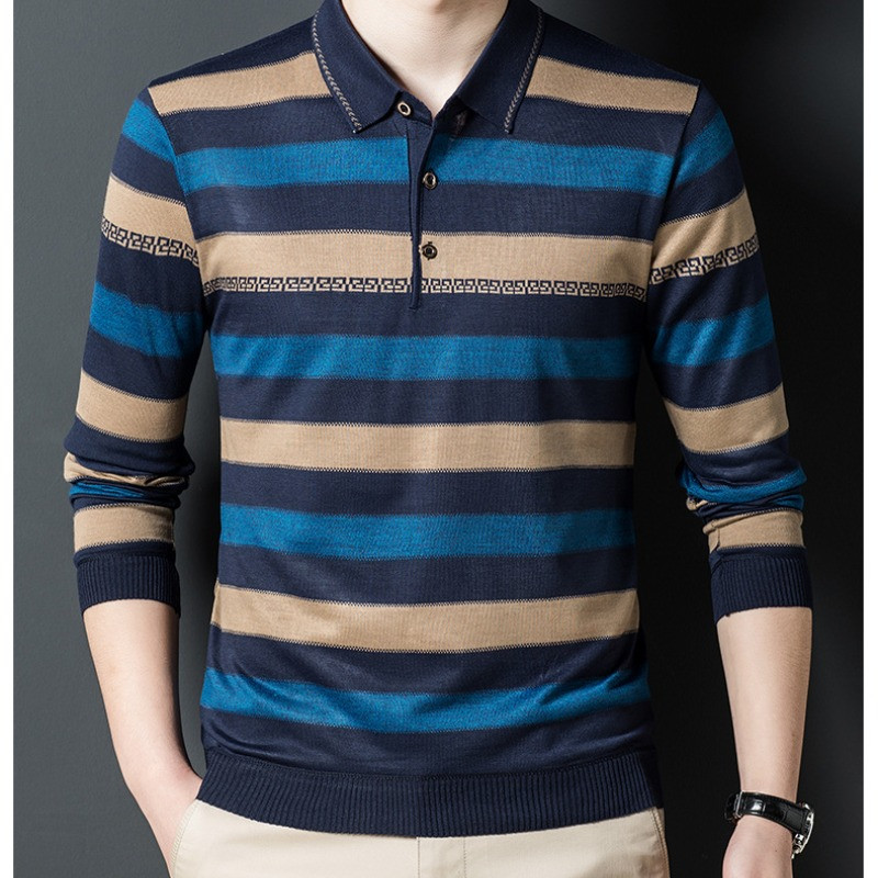 Nova muška odjeća Jesen Zima Prugaste majice s dugmadima Polo majica s dugim rukavima Poslovni pulover Ležerne uske široke modne majice