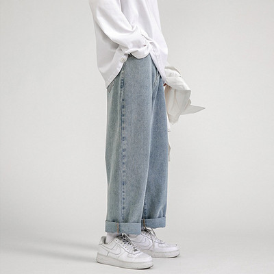 Nove korejske modne muške široke traperice iz 2023. Klasične uniseks muške ravne traper hlače širokih nogavica Hip Hop Bagy Svijetloplavo Sivo Crne