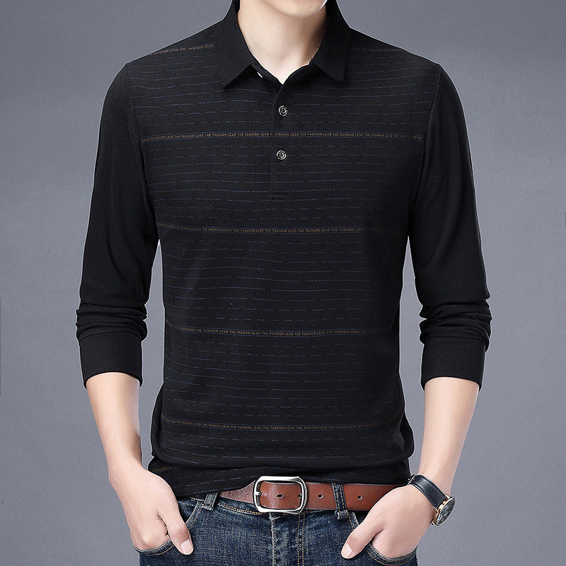 Kevad-sügis, uued pikkade varrukatega meeste särgid, polo-pullover, alla keeratav krae, nööptriip, õhuke vaba mood vabaaja vintage topsid