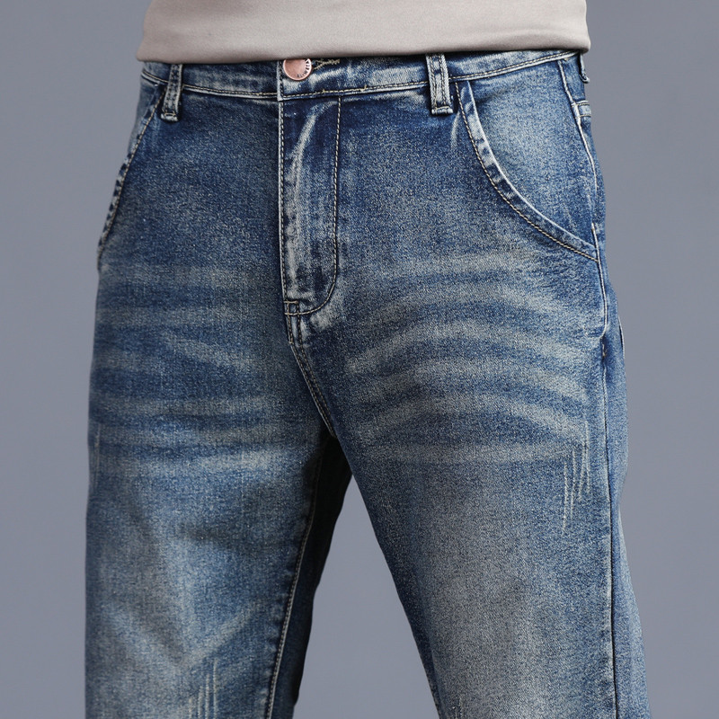 Kevad-sügis meeste klassikaline mood Hallid teksad vabaaja õhukesed kitsad vintage sinised tänavarõivad Biker Party pikad püksid meestele 27-36