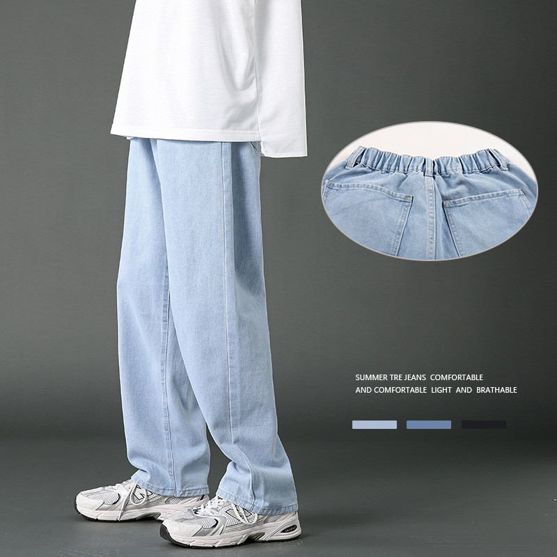 Muške ravne traperice proljeće ljeto novi klasični stil s elastičnim strukom labave zavjese modne Y2k hlače muška ulična odjeća