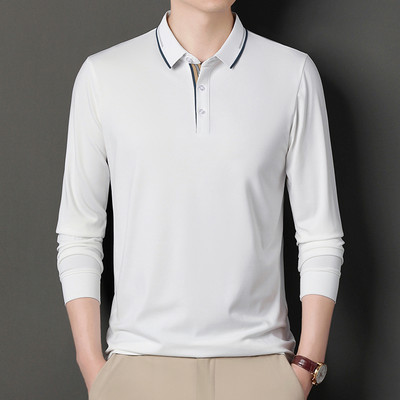 2023 m. Nauji vyriški aukščiausios klasės pavasariniai ir rudeniniai polo marškinėliai ilgomis rankovėmis, laisvai prigludę, madingi kasdieniai verslo viršūnės