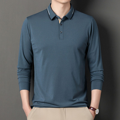 2023 m. Nauji vyriški aukščiausios klasės pavasariniai ir rudeniniai polo marškinėliai ilgomis rankovėmis, laisvai prigludę, madingi kasdieniai verslo viršūnės