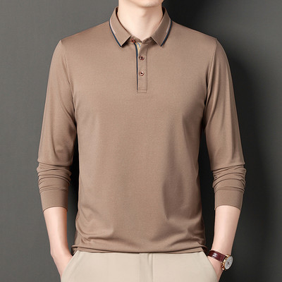 2023 m. Nauji vyriški aukščiausios klasės pavasariniai ir rudeniniai polo marškinėliai ilgomis rankovėmis, laisvai prigludę, madingi kasdieniai verslo viršūnės