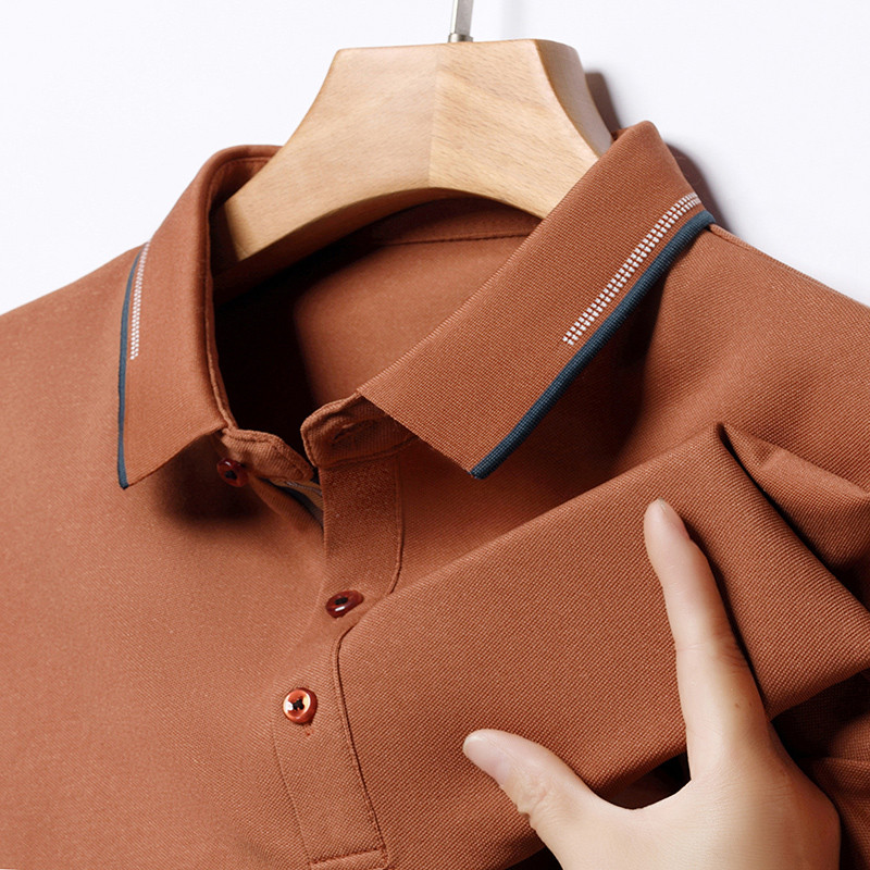 2023 m. Nauji vyriški aukščiausios klasės pavasariniai ir rudeniniai polo marškinėliai ilgomis rankovėmis, laisvai prigludę, madingi kasdieniai verslo viršūnės