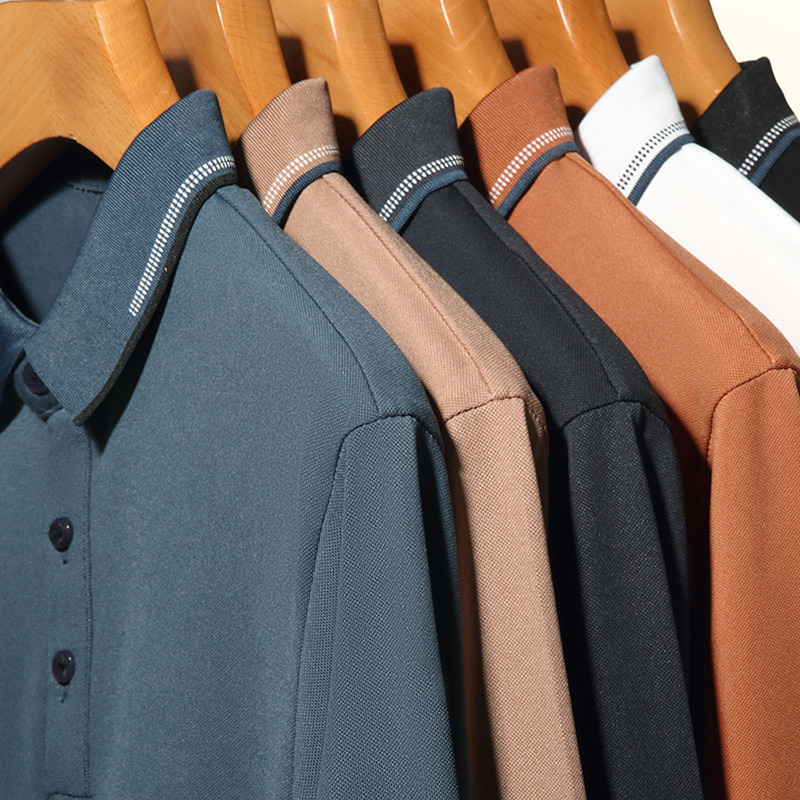 2023 m. Nauji vyriški aukščiausios klasės pavasariniai ir rudeniniai polo marškinėliai ilgomis rankovėmis, laisvai prigludę, madingi kasdieniai verslo viršūnės