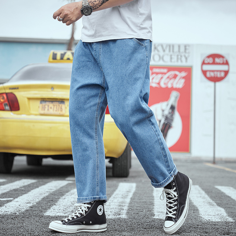 2022. aasta kevadsuvi meeste kottis teksad, puuvillased vabaaja elastsed sirged teksapüksid, laia säärega püksid, meeste suur suurus 40 42 44 46 48