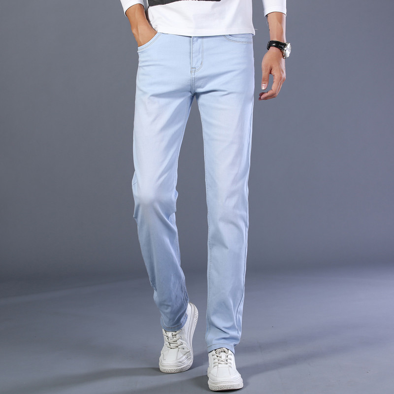 Klasične muške traper hlače jesen 2020. Nove široke modne ležerne ravne rastezljive traperice Visokokvalitetne pamučne nebeskoplave brendirane hlače