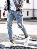 Ανδρικά τζιν Streetwear Knee Ripped Skinny Hip Hop Fashion Παντελόνι Estroyed Hole Μονόχρωμο Ανδρικό Stretch Casual Denim Μεγάλο παντελόνι