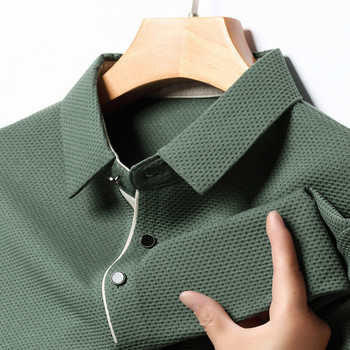 Νέα ανδρικά high end ανοιξιάτικα και φθινοπωρινά μπλουζάκια πόλο με μακριά μανίκια μονόχρωμα επαγγελματικά μπλουζάκια μόδας