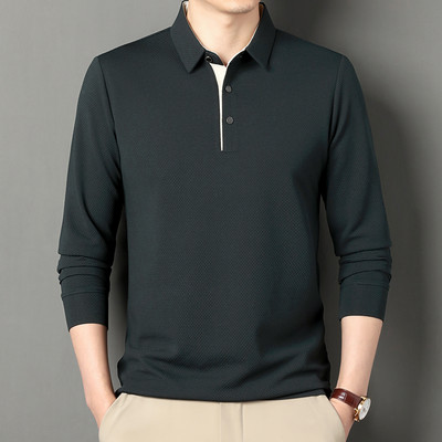Nova muška vrhunska polo majica dugih rukava za proljeće i jesen, široka jednobojna modna poslovna ležerna majica