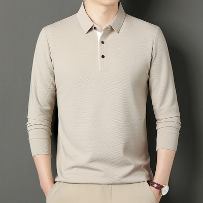 Nova muška vrhunska polo majica dugih rukava za proljeće i jesen, široka jednobojna modna poslovna ležerna majica